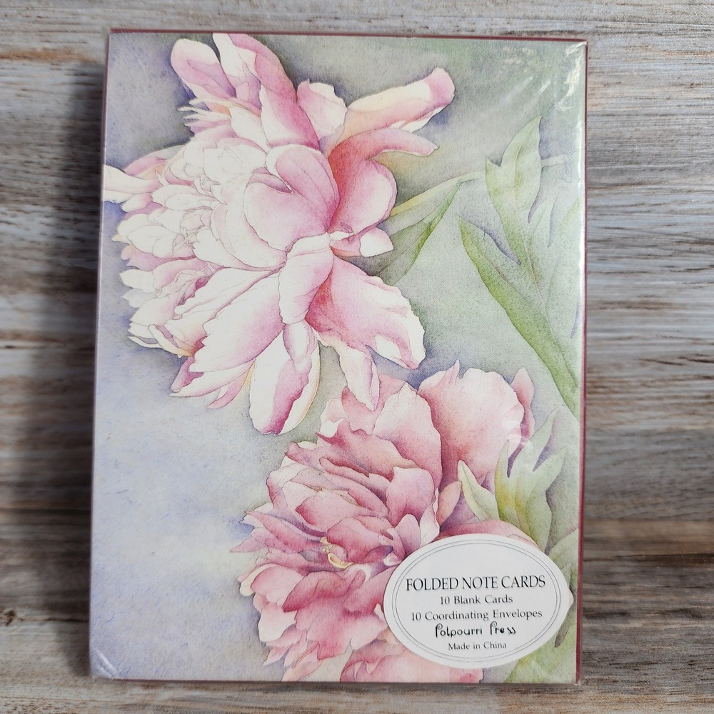 Potpourri Press Peonies Folded Note Cards 10 Count Blank Stationery Pink Floral